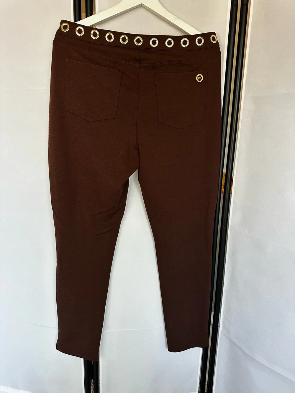 Michael Kors Chocolate Brown Ponte Skinny Pants with Grommet Detail